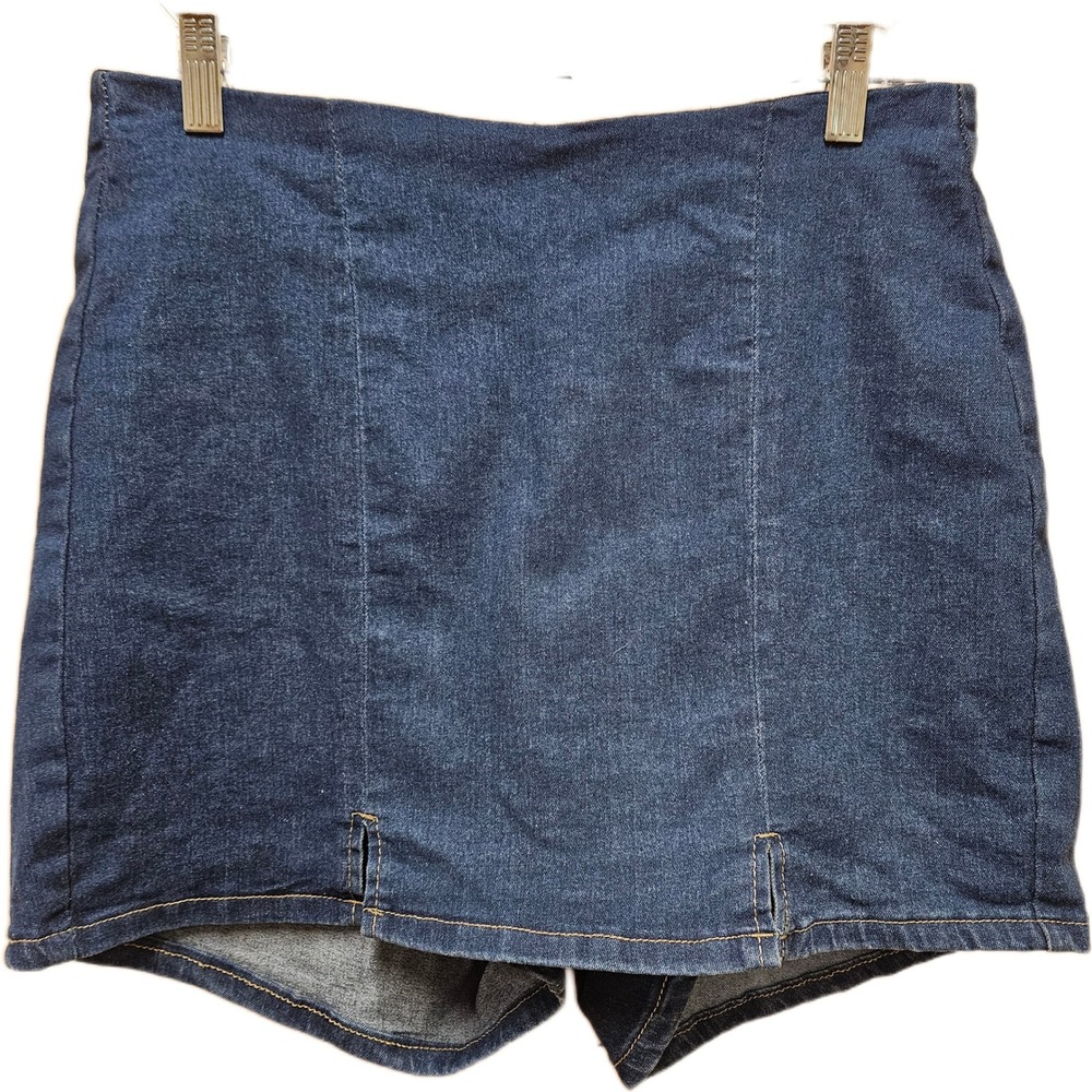 SHEIN SXY Curve Blue Denim Skort High Waist Front Slit Mini Shorts 0XL NWT